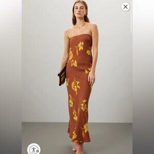 Soleil Soleil Maeve Dress Brown Floral Strapless Maxi Dress Sz 0